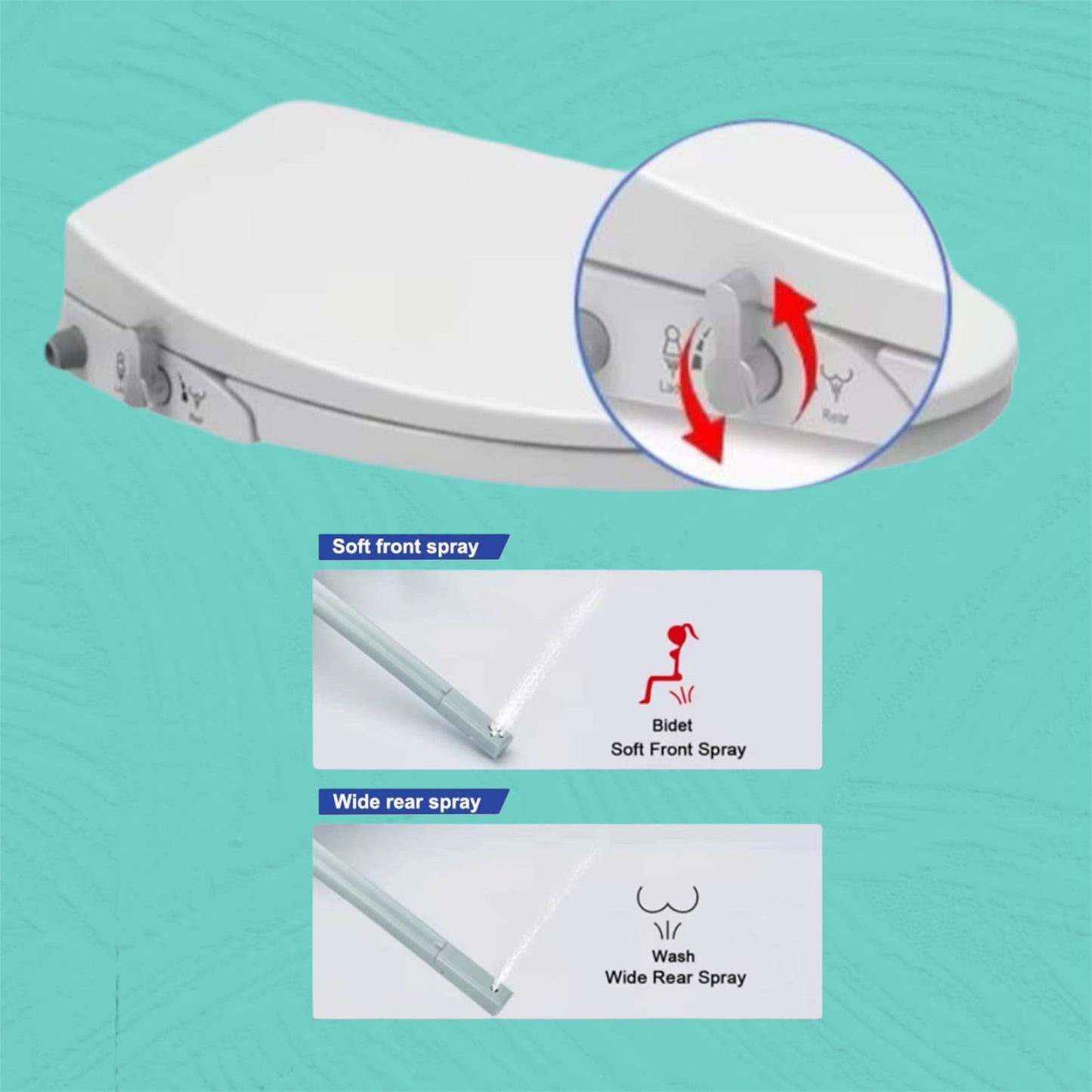 Deluxe 2in1 Non Electric Bidet & Toilet Seat with Soft Closing, HIGH QUALITY, (UREA (UF) / Duroplast Material)